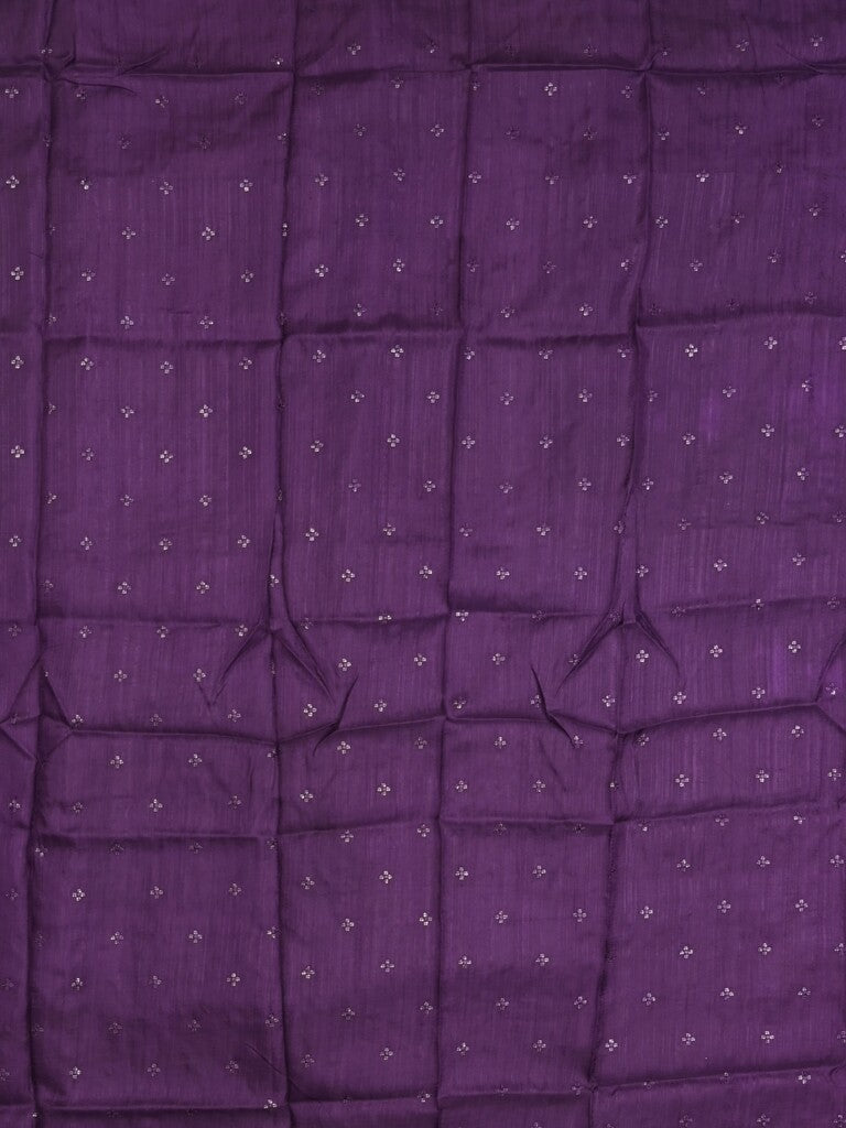 Organza fancy saree purple color allover weaves & zari border with short pallu and plain contrast blouse