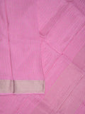 Organza fancy saree light pink color allover weaves & zari border with short pallu and plain contrast blouse