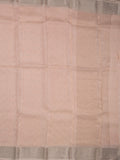 Organza fancy saree pastel pink color allover weaves & zari border with short pallu and plain contrast blouse