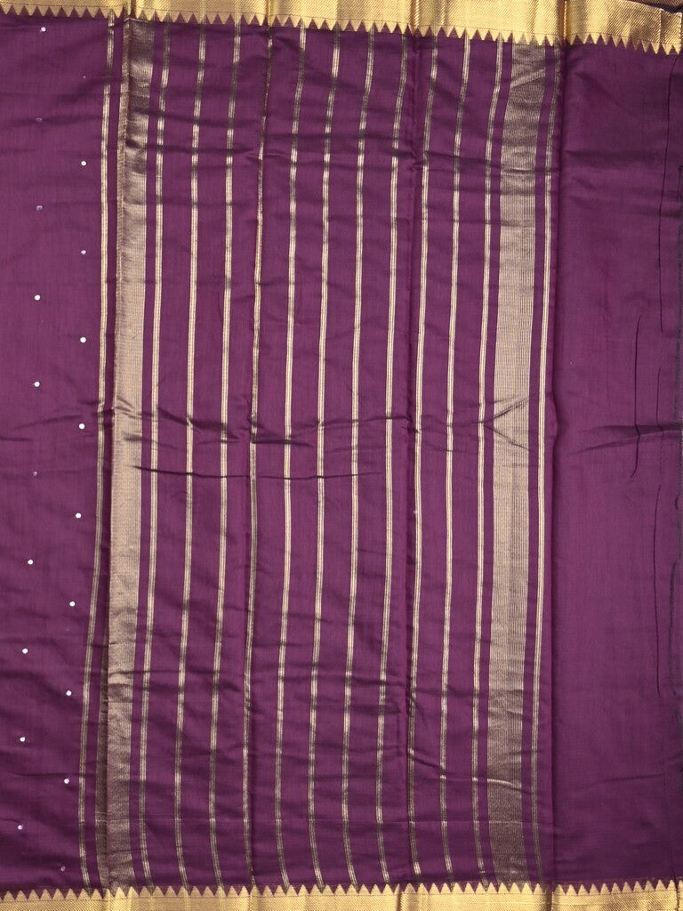 Chanderi fancy saree dark wine color allover zari motifs & zari border with zari pallu and plain blouse