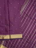 Chanderi fancy saree dark wine color allover zari motifs & zari border with zari pallu and plain blouse