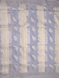 Pure organza fancy saree grey color allover zari weaves & zari border with rich pallu and contrast blouse