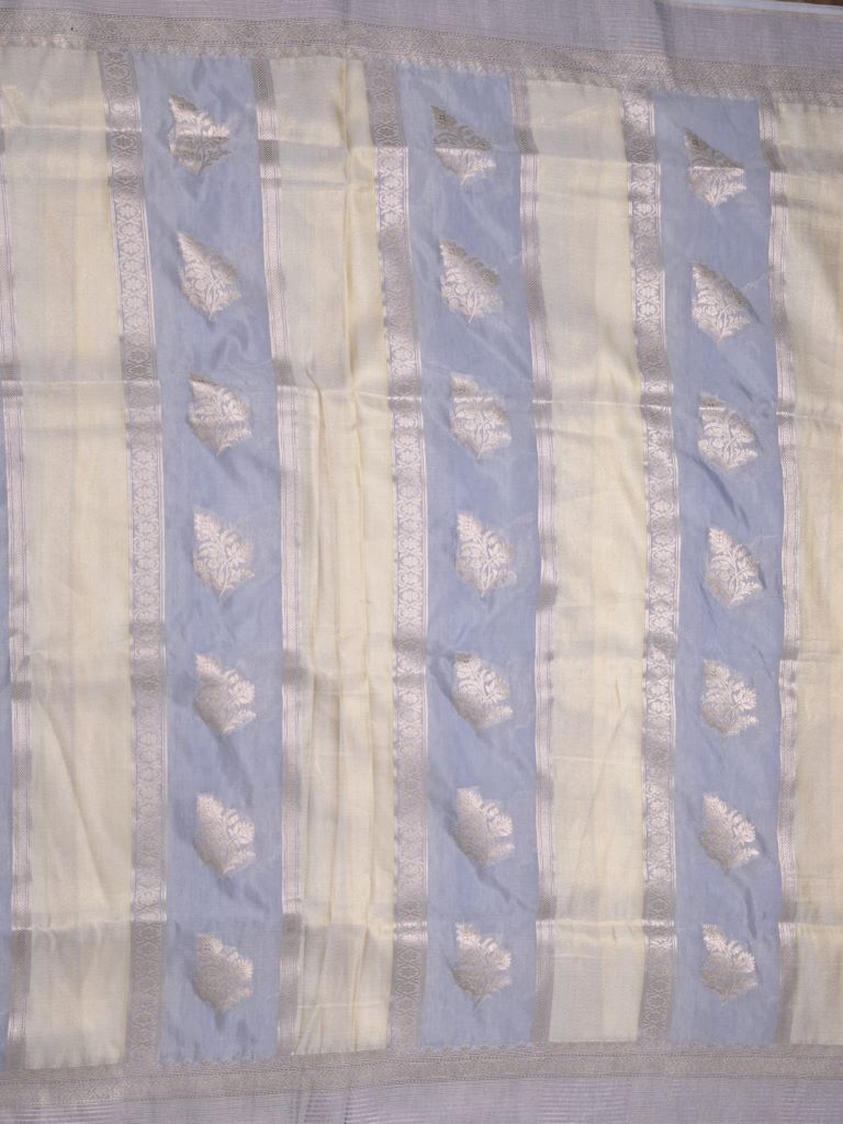 Pure organza fancy saree grey color allover zari weaves & zari border with rich pallu and contrast blouse