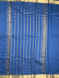 Chanderi fancy saree royal blue color allover zari motifs & zari border with zari pallu and plain blouse
