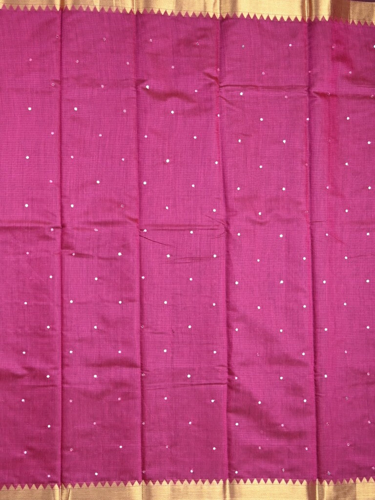 Chanderi fancy saree magenta color allover zari motifs & zari border with zari pallu and plain blouse