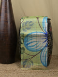 Pure tussar fancy saree pastel green color allover prints & big contrast border with contrast pallu and plain blouse