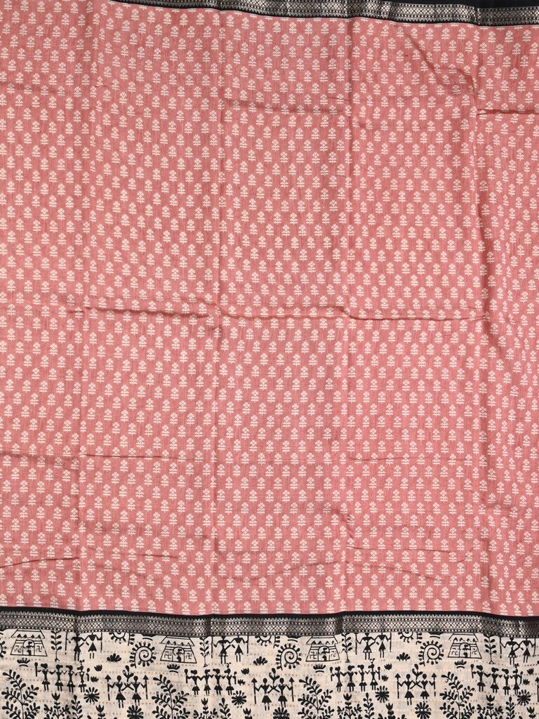 Maheshwari fancy saree light pink color allover prints & zari border with zari pallu and plain blouse