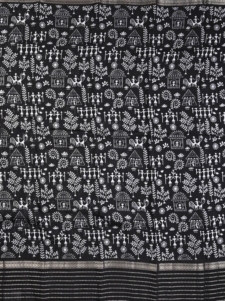 Maheshwari fancy saree black color allover prints & zari border with zari pallu and plain blouse