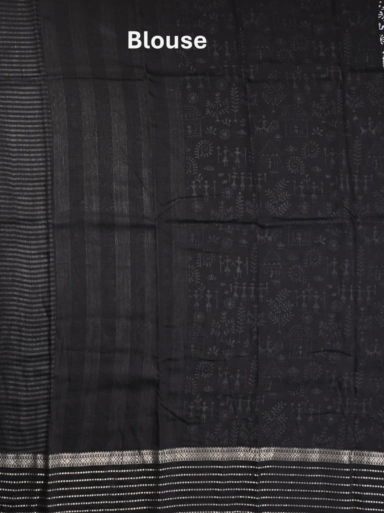 Maheshwari fancy saree black color allover prints & zari border with zari pallu and plain blouse