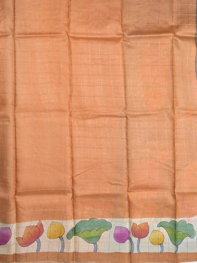 Pure tussar fancy saree grey & white color allover prints & big contrast border with contrast pallu and plain blouse