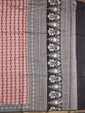 Maheshwari fancy saree maroon color allover prints & printed zari border with contrast pallu and attached blouse