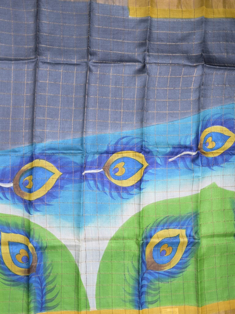 Pure tussar fancy saree parrot green color allover prints & big contrast border with contrast pallu and plain blouse