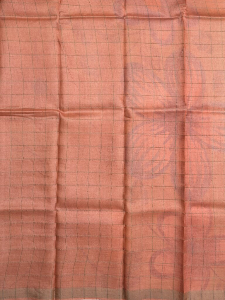 Pure tussar fancy saree pastel green color allover prints & big contrast border with contrast pallu and plain blouse