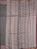 Maheshwari fancy saree black color allover prints & printed zari border with contrast pallu and attached blouse