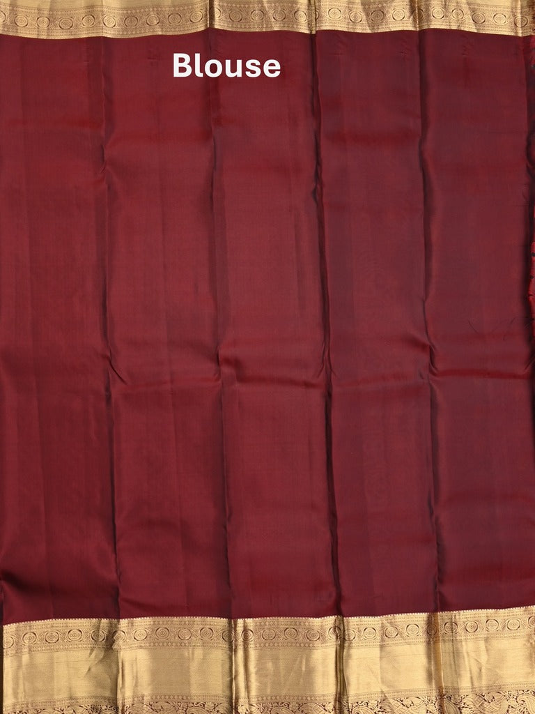 Kanchi pattu saree bluish grey color allover zari motifs & kanchi border with rich pallu and contrast plain blouse