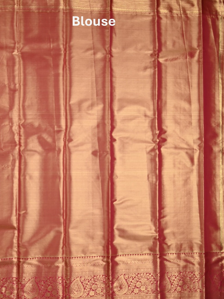Kanchi pattu saree cream color allover zari weaves & kanchi border with rich pallu and contrast blouse