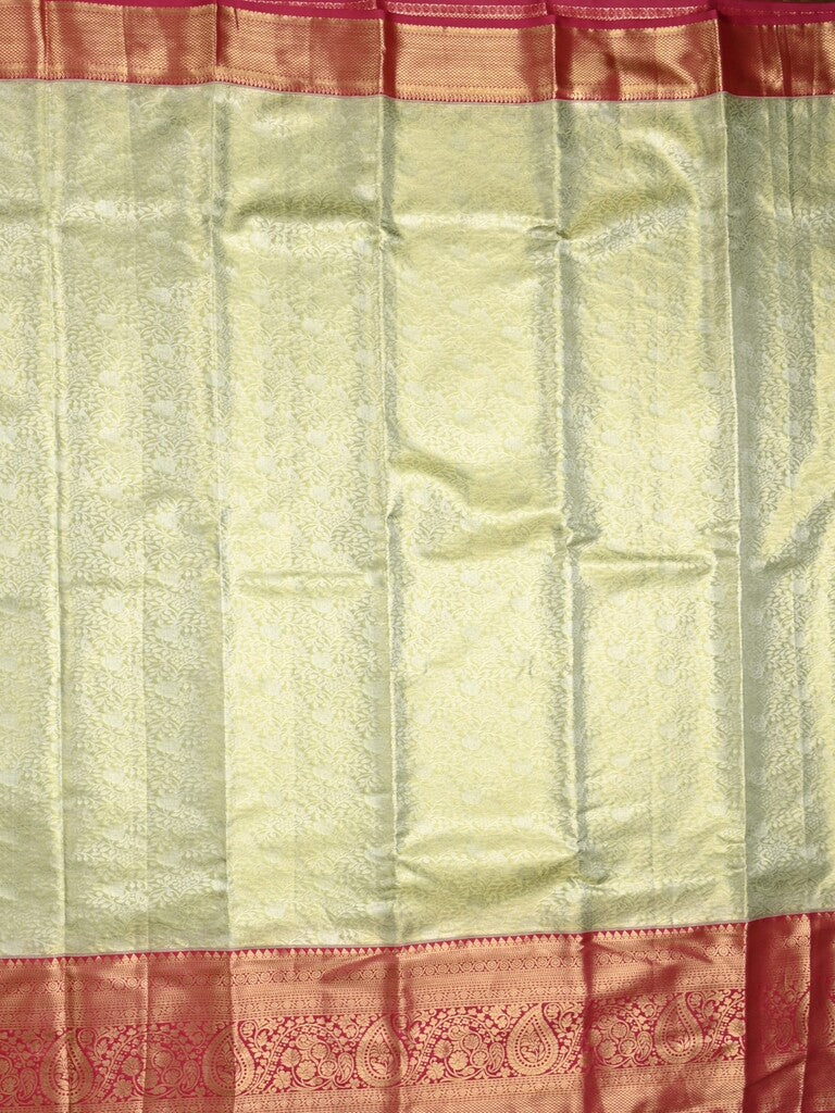 Kanchi pattu saree cream color allover zari weaves & kanchi border with rich pallu and contrast blouse