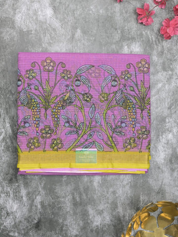 Kota fancy fancy saree purple color allover prints & zari border with printed pallu and contrast plain blouse