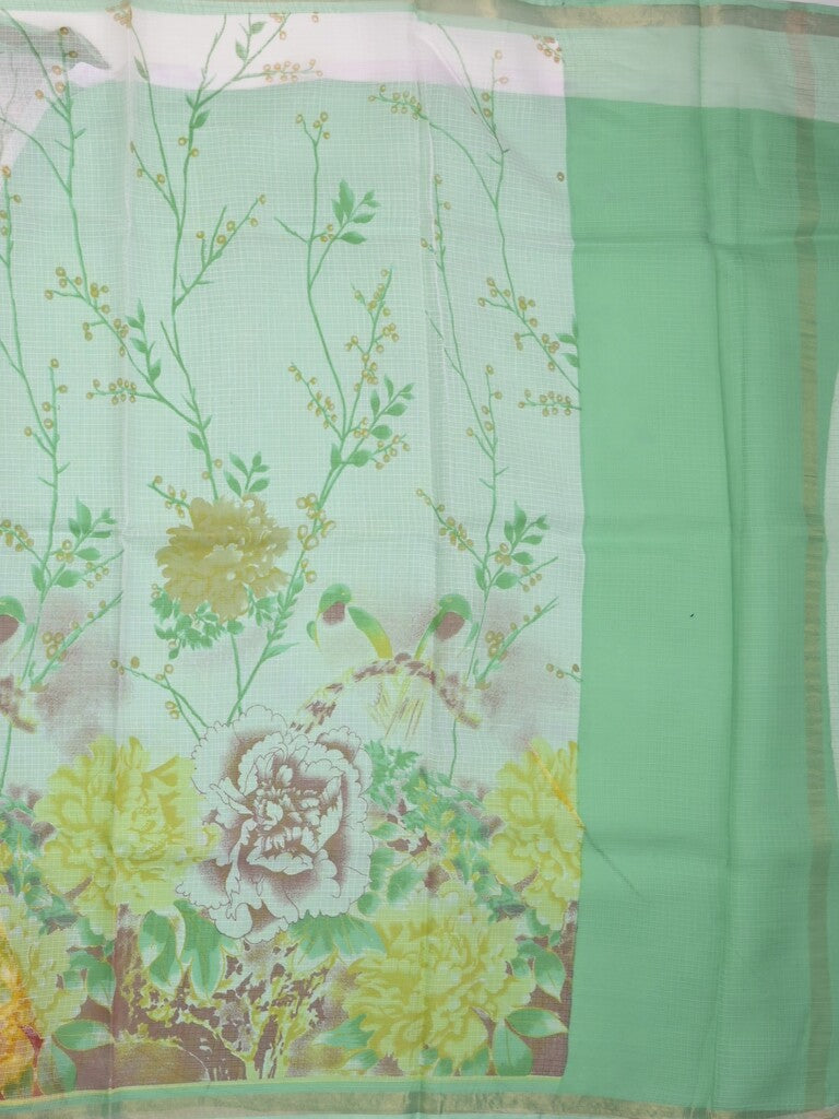 Kota fancy fancy saree white color allover prints & zari border with printed pallu and contrast plain blouse