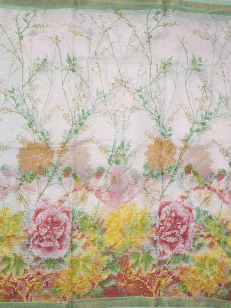 Kota fancy fancy saree white color allover prints & zari border with printed pallu and contrast plain blouse