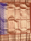 Kanchi pattu saree navy blue color allover zari weaves & kanchi border with rich pallu and contrast blouse
