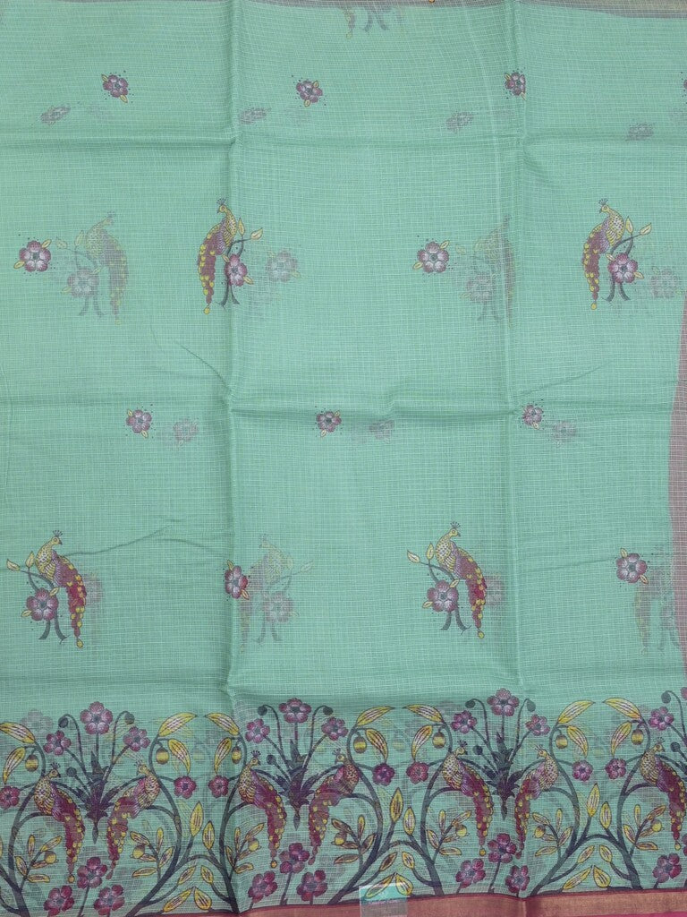 Kota fancy fancy saree lux green color allover prints & zari border with printed pallu and contrast plain blouse