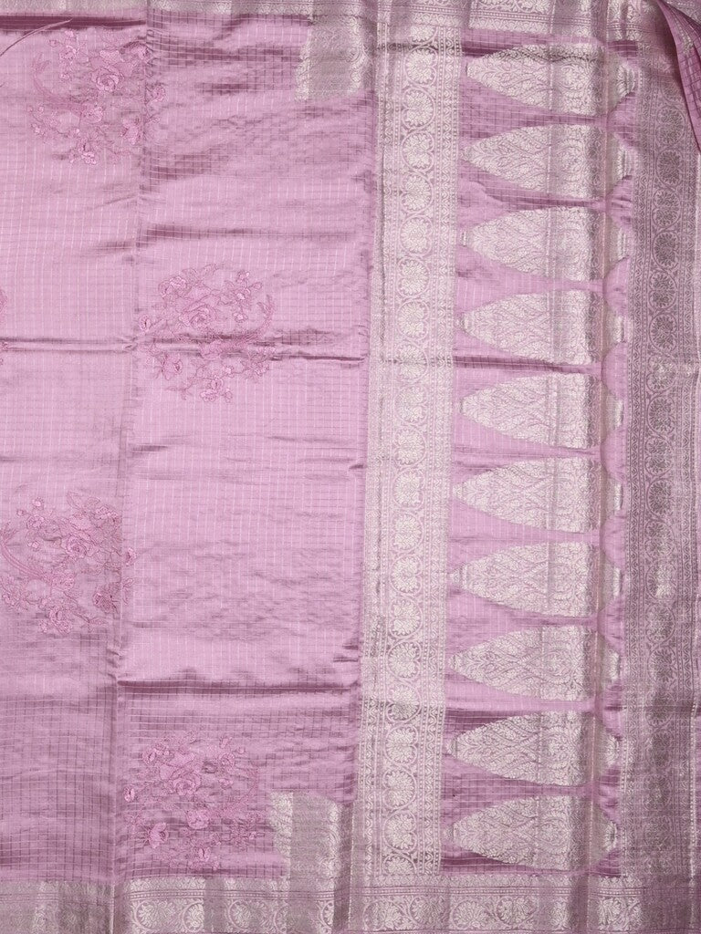 Raw mango pattu saree purple color allover zari weaves & zari border with zari pallu and self blouse