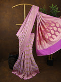 Pure georgette fancy saree light pink color allover zari motifs & zari border with rich pallu and plain blouse