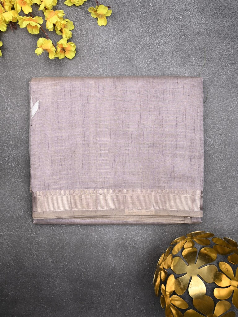 Chanderi fancy saree light lavender color allover prints & zari border with short pallu and plain blouse