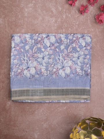 Kota fancy saree lavender color allover prints & zari border with printed pallu and plain blouse