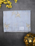 Jute tissue fancy saree light blue color allover sequence work with short pallu and contrast blouse