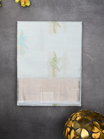 Kota fancy saree pastel blue color allover embroidery motifs & zari border with short pallu and plain blouse