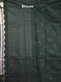Raw silk fancy saree dark green color allover zari motifs & zari border with zari pallu and plain blouse