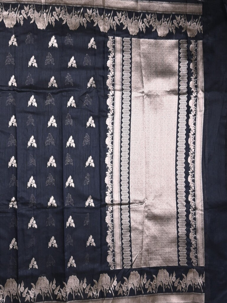 Raw silk fancy saree black color allover zari motifs & zari border with zari pallu and plain blouse