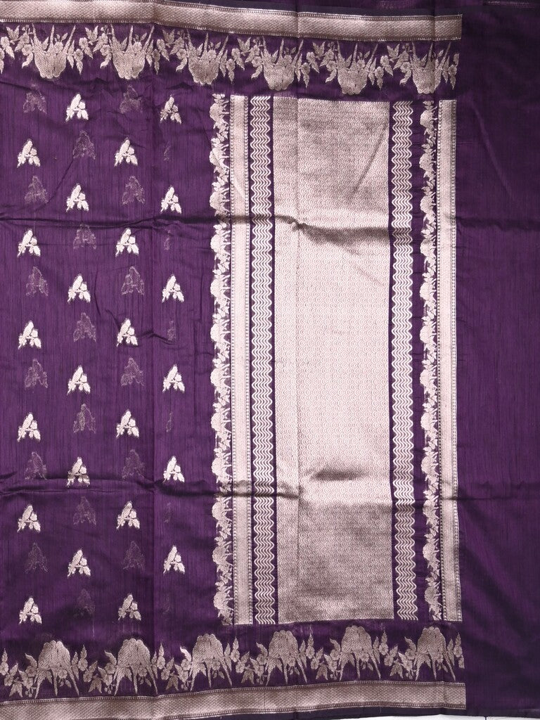 Raw silk fancy saree violet color allover zari motifs & zari border with zari pallu and plain blouse