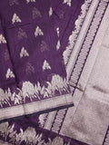 Raw silk fancy saree violet color allover zari motifs & zari border with zari pallu and plain blouse