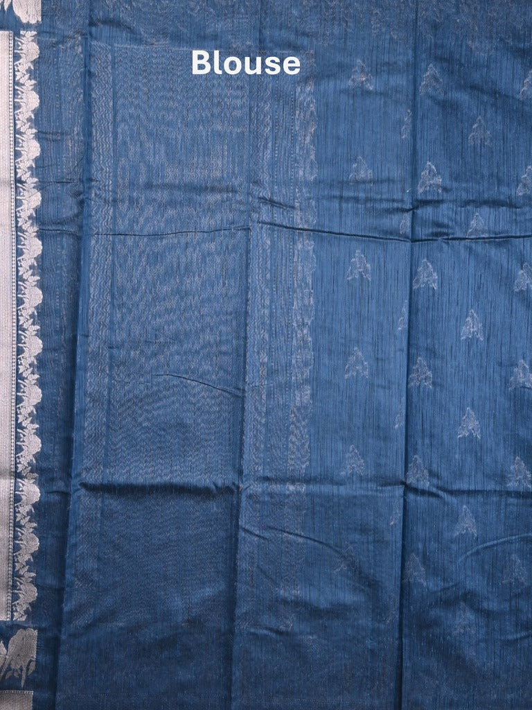 Raw silk fancy saree blue color allover zari motifs & zari border with zari pallu and plain blouse