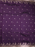 Raw silk fancy saree dark violet color allover zari motifs & zari border with zari pallu and plain blouse