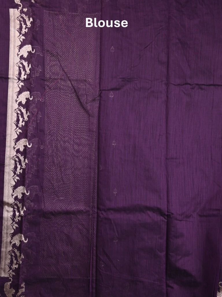 Raw silk fancy saree dark violet color allover zari motifs & zari border with zari pallu and plain blouse