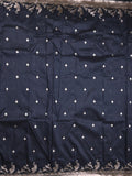 Raw silk fancy saree dark blue color allover zari motifs & zari border with zari pallu and plain blouse