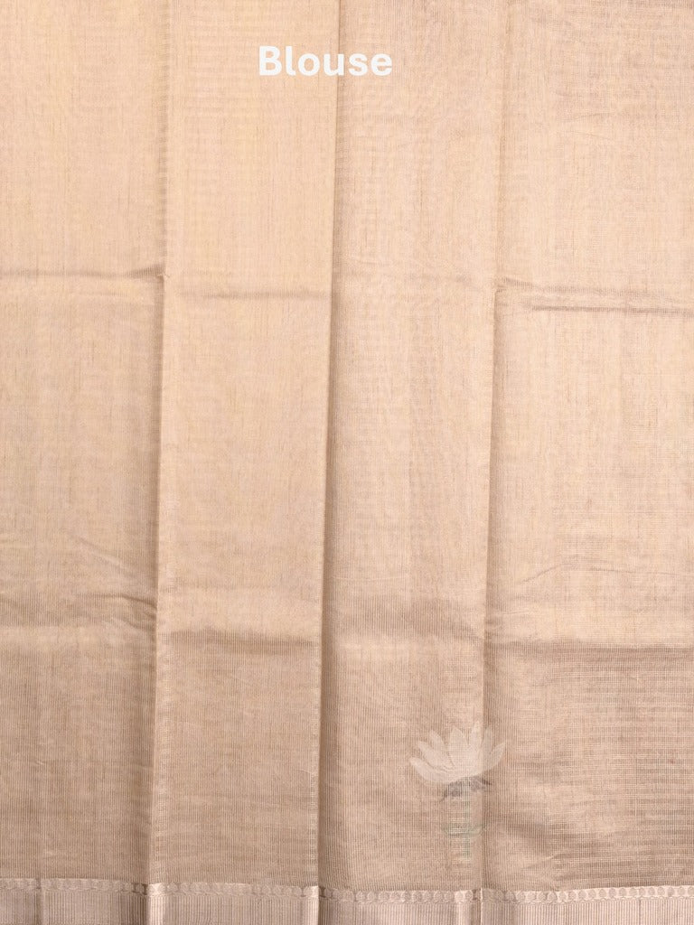 Chanderi fancy saree light peach color allover prints & zari border with short pallu and plain blouse