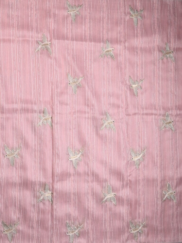 Jute tissue fancy saree baby pink color allover sequence work with short pallu and contrast blouse