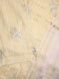 Jute tissue fancy saree pastel yellow color allover sequence work with short pallu and contrast blouse