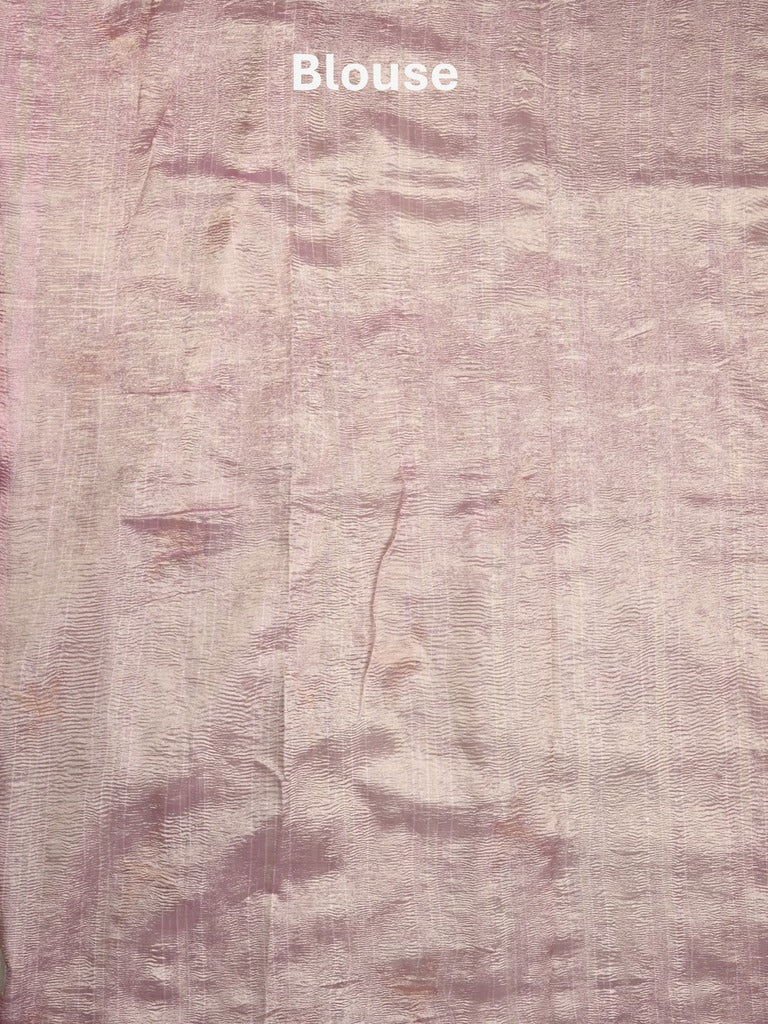 Jute tissue fancy saree light pastel green color allover sequence work with short pallu and contrast blouse