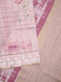 Tussar tissue fancy saree light purple color allover prints & embroidery border with short pallu and plain blouse