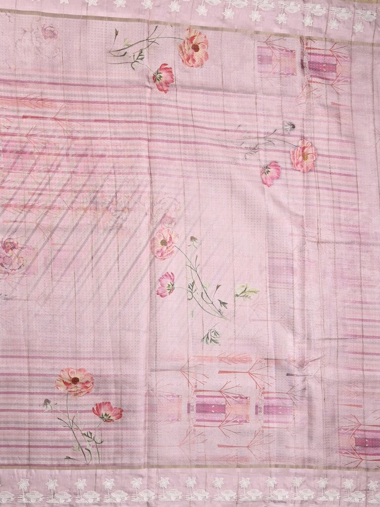 Tussar tissue fancy saree light purple color allover prints & embroidery border with short pallu and plain blouse