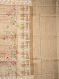 Tussar tissue fancy saree beige color allover prints & embroidery border with short pallu and plain blouse