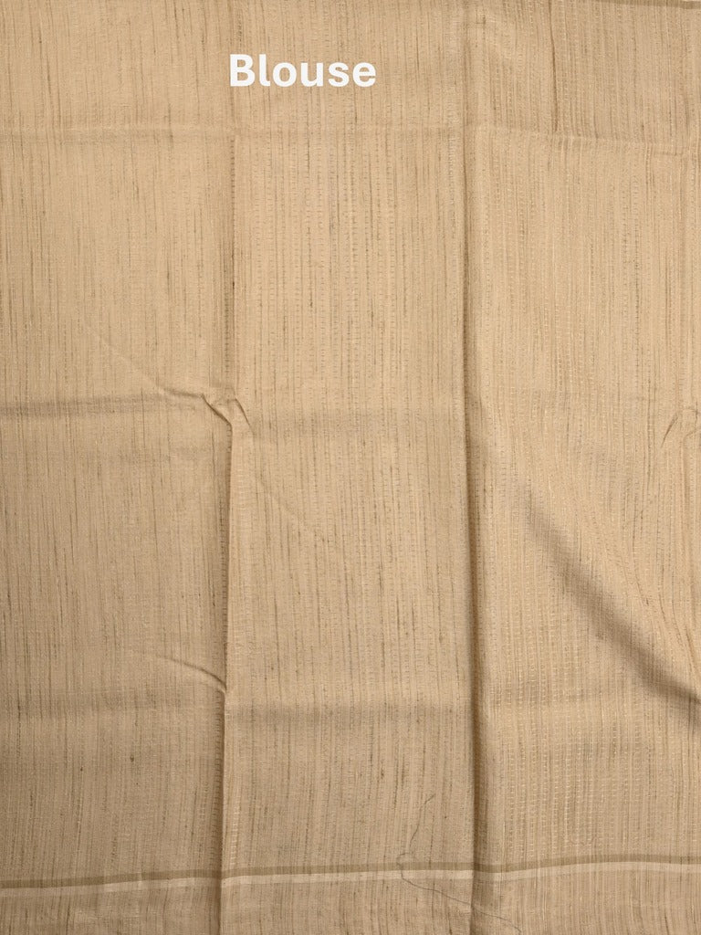 Tussar tissue fancy saree beige color allover prints & embroidery border with short pallu and plain blouse