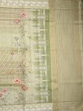 Tussar tissue fancy saree light pastel green color allover prints & embroidery border with short pallu and plain blouse