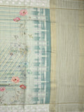 Tussar tissue fancy saree light pastel blue color allover prints & embroidery border with short pallu and plain blouse